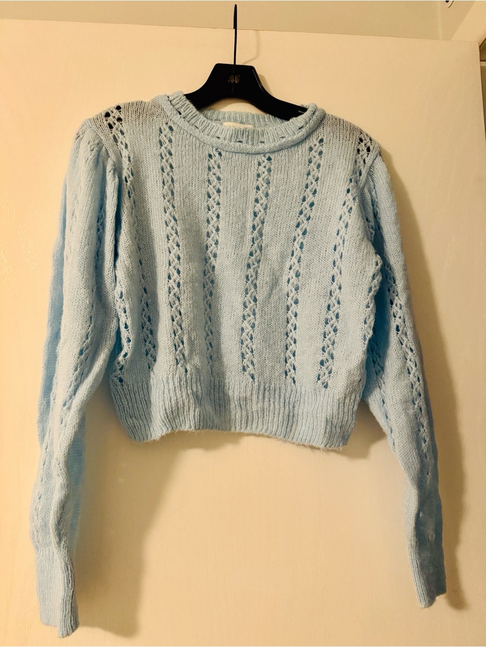 Topshop Pale Blue Open-Stitch Crewneck Sweater